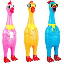 3pc Silly Screaming Chicken Set - Tactile Squeaky Chicken Squeeze Toy for Fun...