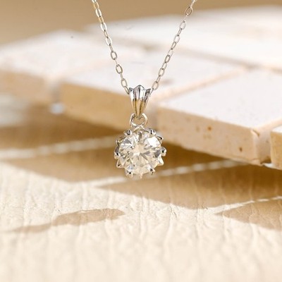 1 CT Round Solitaire Moissanite Wedding Pendant 14K White Gold Plated For Her