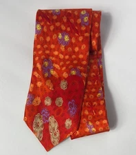 Christian Lacroix Paris Floral Orange Tie Neckwear 100% Silk Cream Purple Italy