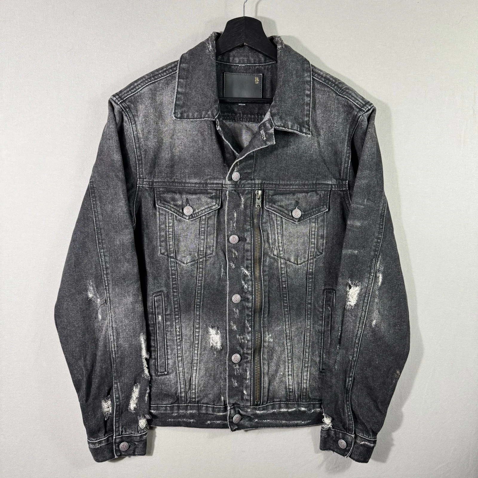R13 Denim Trucker Jacket Men’s Black Zip Size Medium $1250 MSRP - product detail image 1