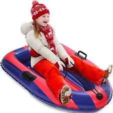 QPAU Inflatable Snow Sled w/ Handles • Brand New • Red & Blue Winter Family Fun