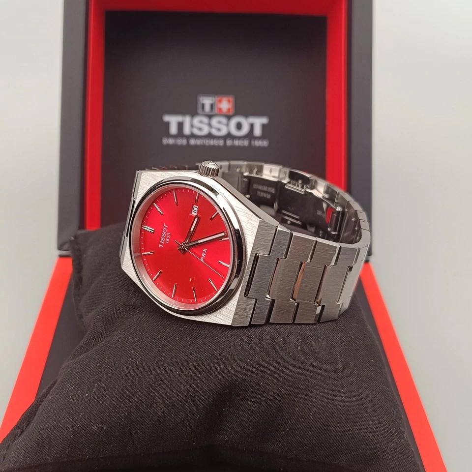 Швейцарские кварцевые часы Tissot PRX 40 мм красный циферблат нержавеющая сталь T137.410.11.421.00 - Изображение 3 из 4