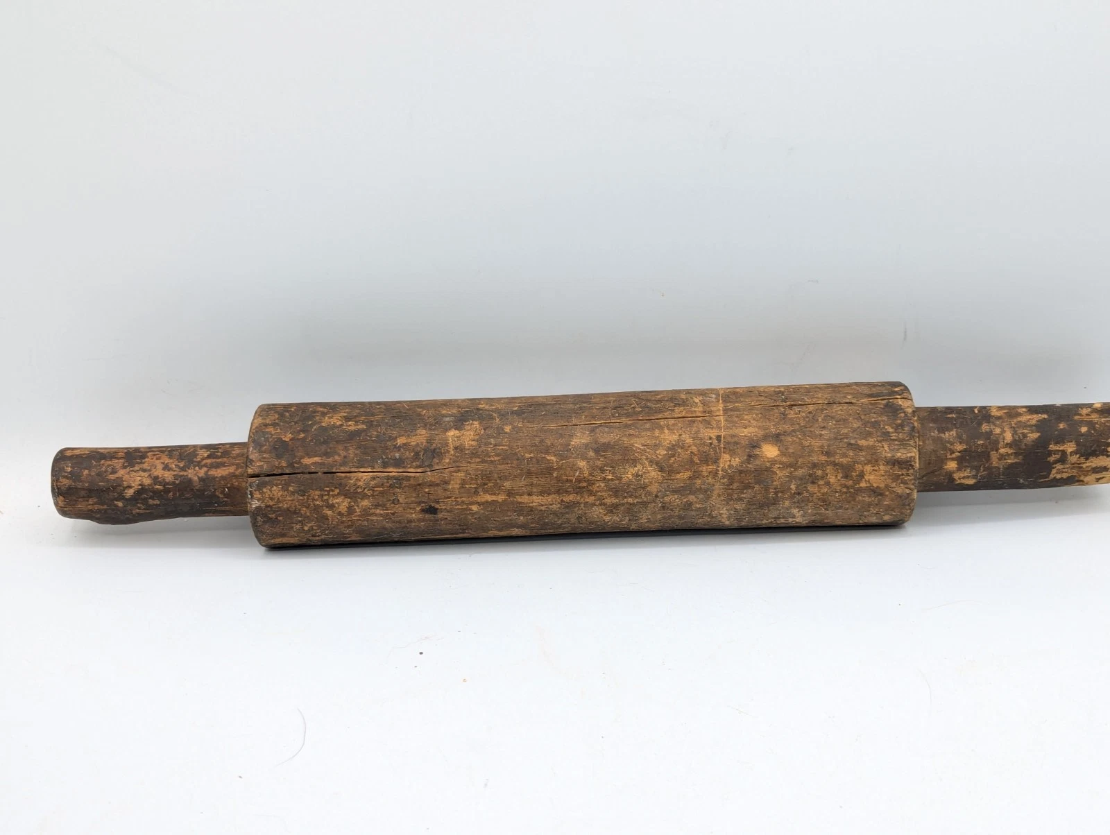 Antique wood Rolling Pin Folk Art Primitive Hand Hewn Carved Kitchen Patina