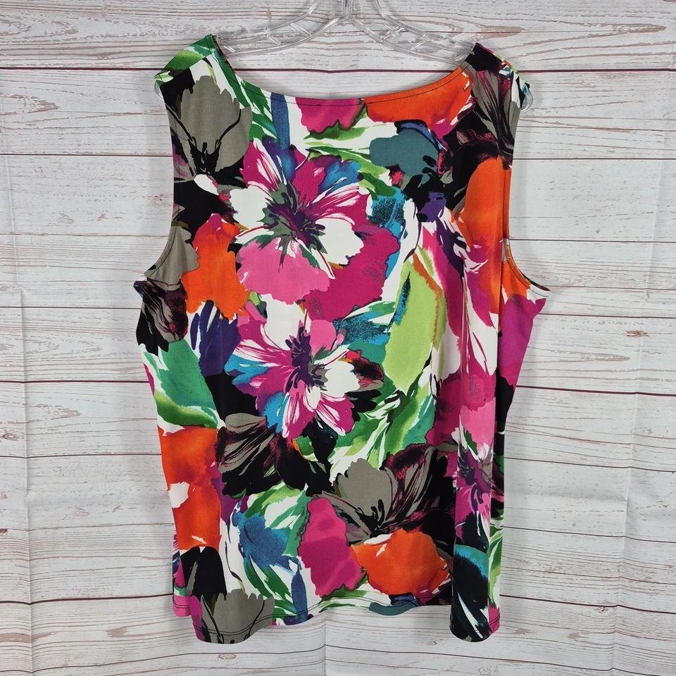 Kasper 女式 3X 码上衣深花卉抽象无袖艺术职业办公室 — 第 2/4 张图片