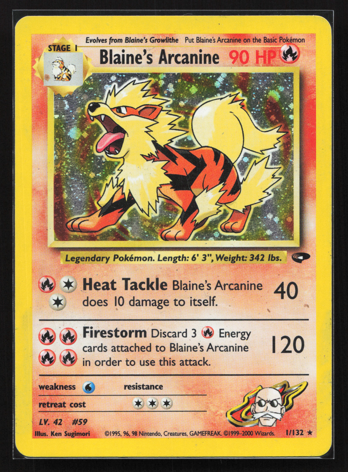Pokemon Blaine's Arcanine 1/132 Gym Challenge Holofoil DAMAGED