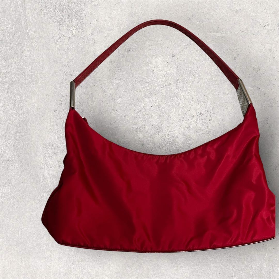Prada Nylon Shoulder Bag Red Triangular Plate Used - image 2