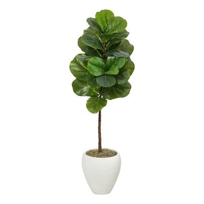 Nearly Natural 52'' Fiddle Leaf Artificial Tree in White Planter in Green