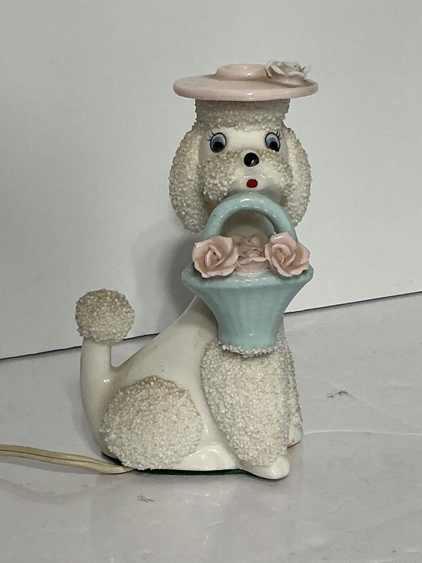 Vintage 50's IW RICE Spaghetti Poodle Night Light Ceramic Kitsch Scent Lamp