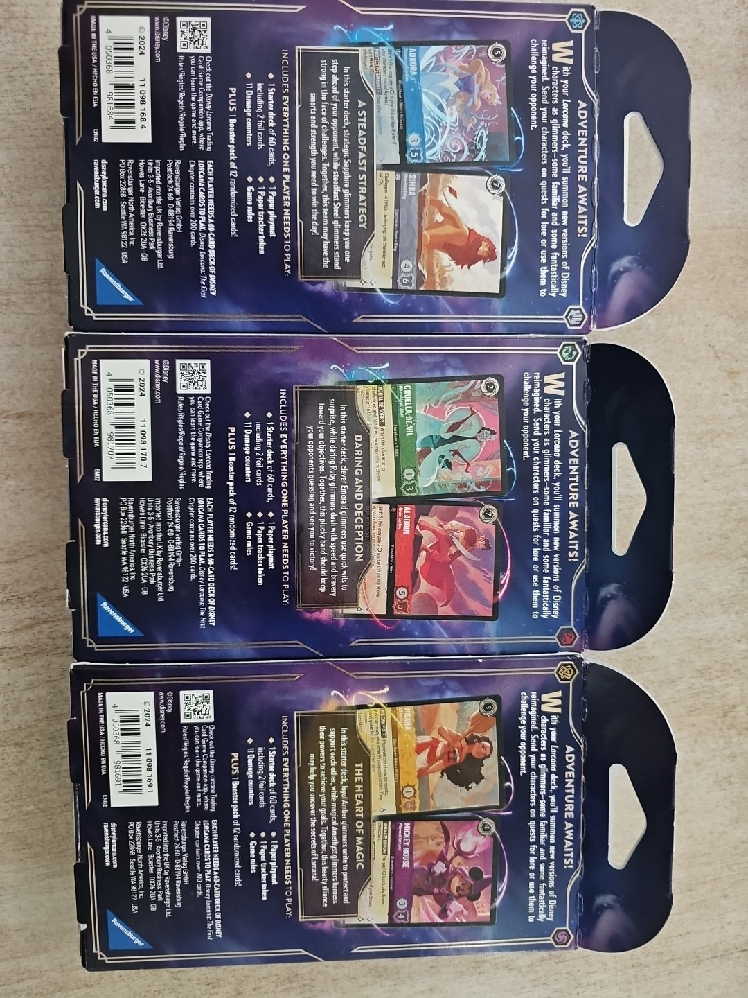 Disney Lorcana: The First Chapter Starter Deck Set of 3 SEALED w/Booster Packs!