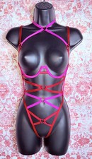 Victoria's Secret Luxe Banded Caged Strappy Teddy Bodysuit Pink/Red XS NWT
