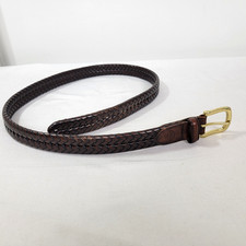 Fossil Men's Brown Braided Leather Belt Brass Finish Buckle Size 38