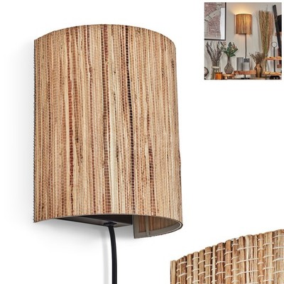 HOFSTEIN Iseo Wandlampe Wohnzimmer Wandleuchte aus Metall/Seegras Schwarz/Natur