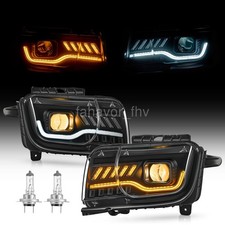 Black 2010-2013 Chevy Camaro Halogen LED DRL Halo Projector Headlights Headlamps