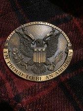 Bergamot Brass Works I'm Proud to be an American Belt Buckle 2.5" x 3" 1981 USA