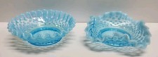 Vintage Fenton Blue Opalescent Hobnail Ruffled Bowls Set of 2 Candy Dish