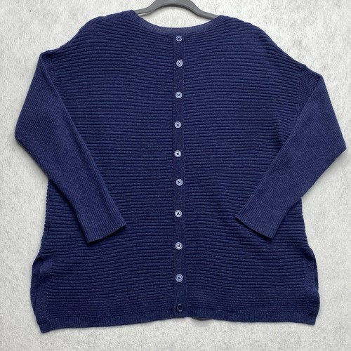 Tahari Navy Lightweight Tight Knit 50% Merino Wool Sweater Shirt Size 1X Button - Picture 6 of 13