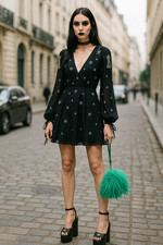 NWT ASOS BEADED Shooting STAR Cut Out WHIMSIGOTH BALLOON Sleeve MINI Dress 6 US