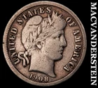 1908-D Silver Barber Dime - Scarce  Fine  Better Date  No Reserve  #J9919