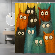 Cute Colorful Cat Shower Curtain for Kids Bathroom Decor