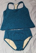Vintage Chic Dark Teal Blue Two-Piece Tankini Swimsuit Size 8