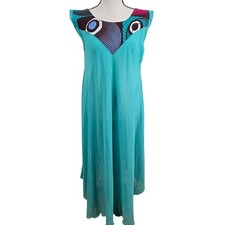 Swim Cover Up / Dress Womens One Size Aqua Blue Tribal Retro Maxi Boho