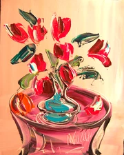 VASE FLOWERS  IMPRESSIONIST  ORIGINAL OIL  PAINTING -ABSTRACT ART U TT