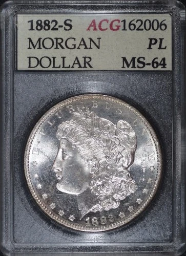 1882 S Morgan Dollar $1 - ACG Accugrade Holder MS64 PL - Very Original #549