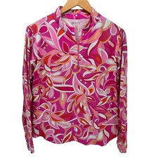 Ibkul Golf Shirt Womens XL Pink Floral 1/4 Zip Pullover Mesh Long Sleeve
