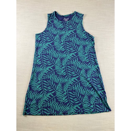 Natural Reflections Purple Teal Tropical Fern Leaf Print Sleeveless Dress Large