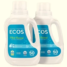 ECOS Laundry Detergent 50 Fl Oz Pack of 2 Hypoallergenic and Vegan 100 Loads