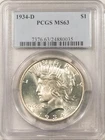 1934-D $1 PEACE DOLLAR - PCGS MS-63, BLAST WHITE & CHOICE!