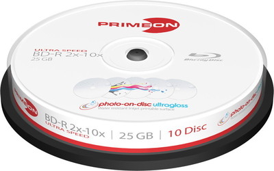 10 Primeon Rohlinge Blu-ray BD-R full printable ultragloss water 25GB Spindel