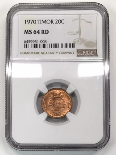 1970 Timor Bronze 20 CENTAVOS NGC MS-64 RD