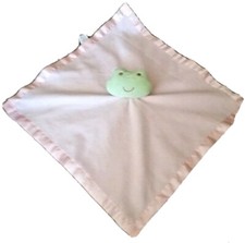 Baby Essentials Green Frog Pink Soft Security Blanket Satin Back Edge Lovey
