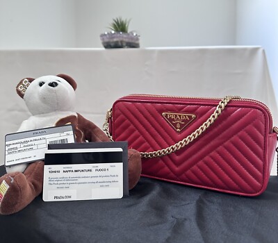 PRADA RED DIAGRAMME SHOULDER BAG HANDBAG RED LEATHER | eBay
