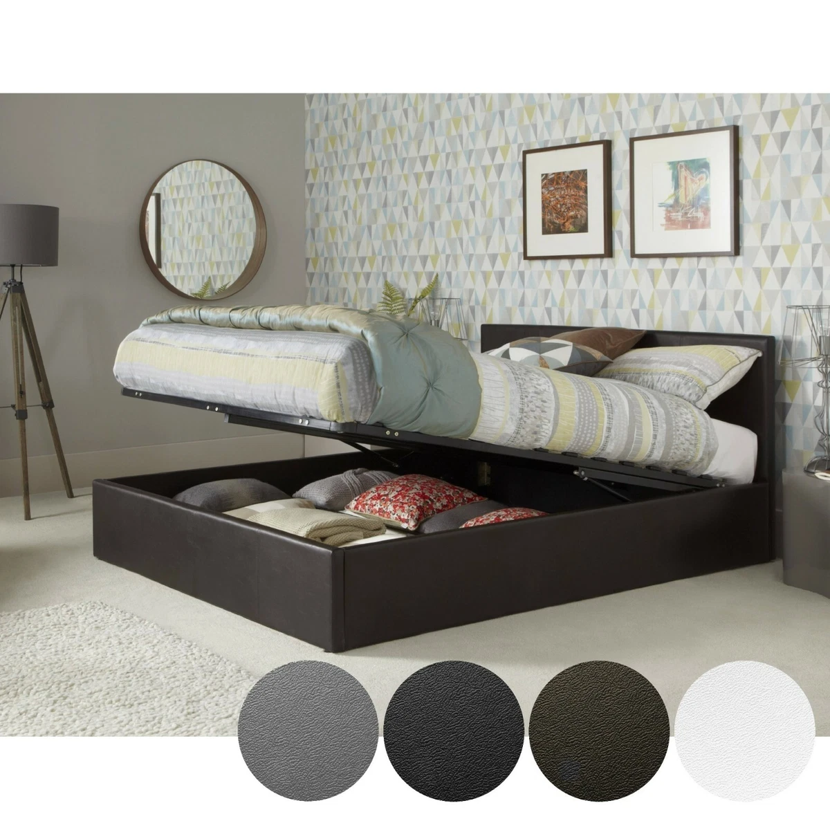 UK 4FT SMALL DOUBLE 120CM PU LEATHER GAS LIFT OTTOMAN STORAGE BED