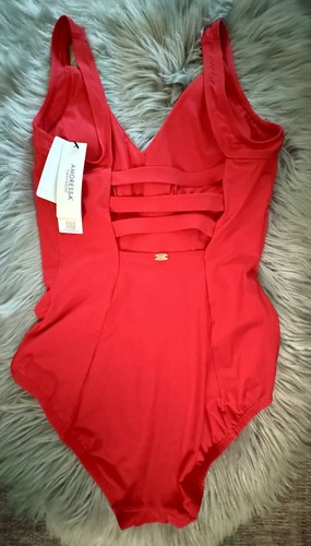 One Piece Red Swimsuit AMORESSA Discotheque Divine Bash Gold Buttons 12 42 NWT - Picture 4 of 7