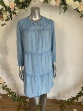 Influence Shirt Dress Size 12 Blue Washed Viscose Tiered Smock Collar Dress JZ43