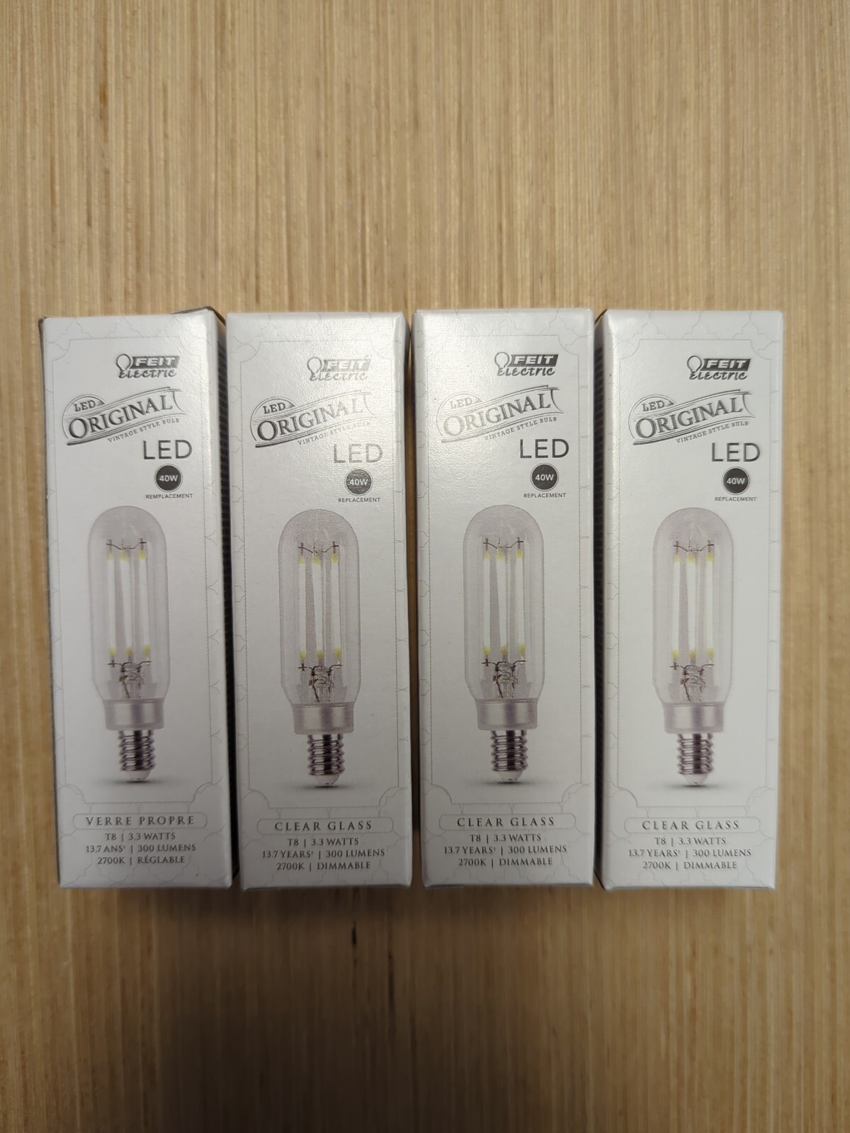 [4 Pack] FEIT Electric 3.3 Watt Replaces 40 W Clear T8 LED Bulbs Candelabra Base