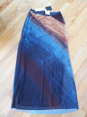 Zara NWT Tulle Long Tie Dye Skirt Large Blues/Golds/Browns Defect