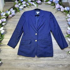 Talbots Blazer Jacket Size 8 Navy Blue Women's Vintage Italian Fabric USA Made