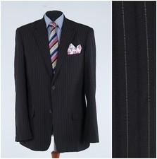 Mens Striped Sport Coat 44L US Size SERGIO VITTI Dark Brown Wool Blazer Jacket