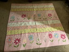Pottery Barn Kids Daisy Crib Quilt  Sham Pink Gingham Yellow Green White