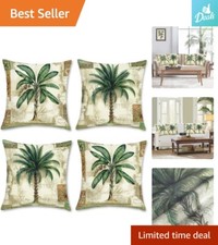 Tropical Palm Tree Throw Pillow Covers - Vintage Green Leaf Decor - Set of 4