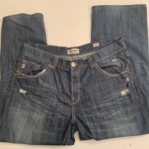 MEK DNM Mens 40x30 New Havana Slim Boot Studded Blue Denim Buttonfly Jeans