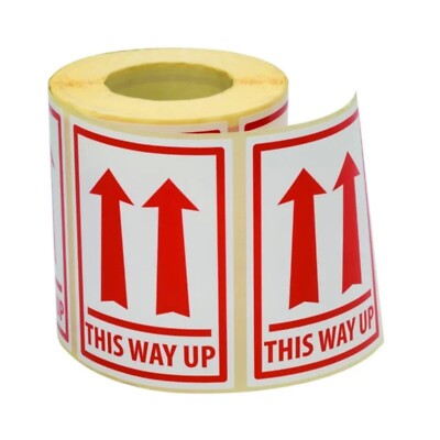 Fragile This Way Up Handle With Care Aufkleber Etiketten 4''x3'' weiß rot