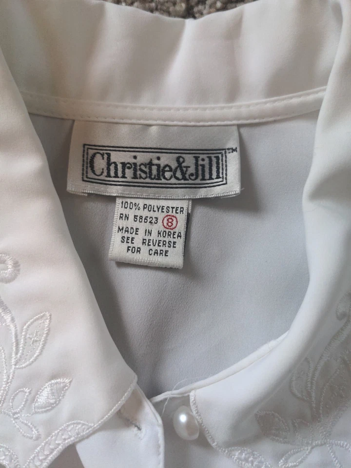 Blusa Vintage Christie & Jill Bordada Cuello Talla 8 Cottage Core Gma Core  Foto 2 de 4