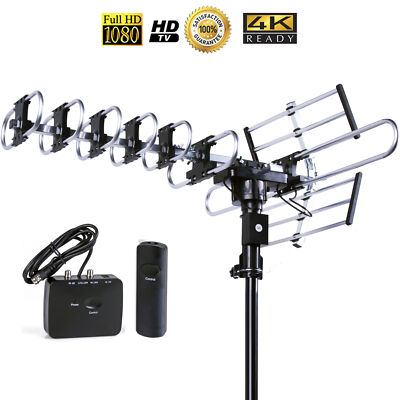 4K HDTV Outdoor TV Antenna 200 Miles 360 Degree UHF/VHF/FM Remote Control