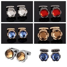 Men Metal Flower Crystal Rhinestone Cufflink Wedding Party Cuff Links With Box