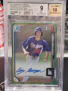 2015 Cody Bellinger 1st Bowman Chrome RC Green Refractor  /99 BGS 9 AUTO 10